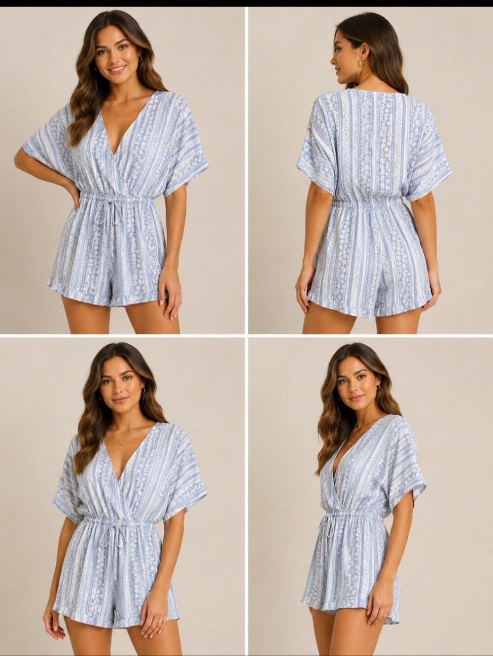 Le Lis Light Blue and White Printed Summer Romper